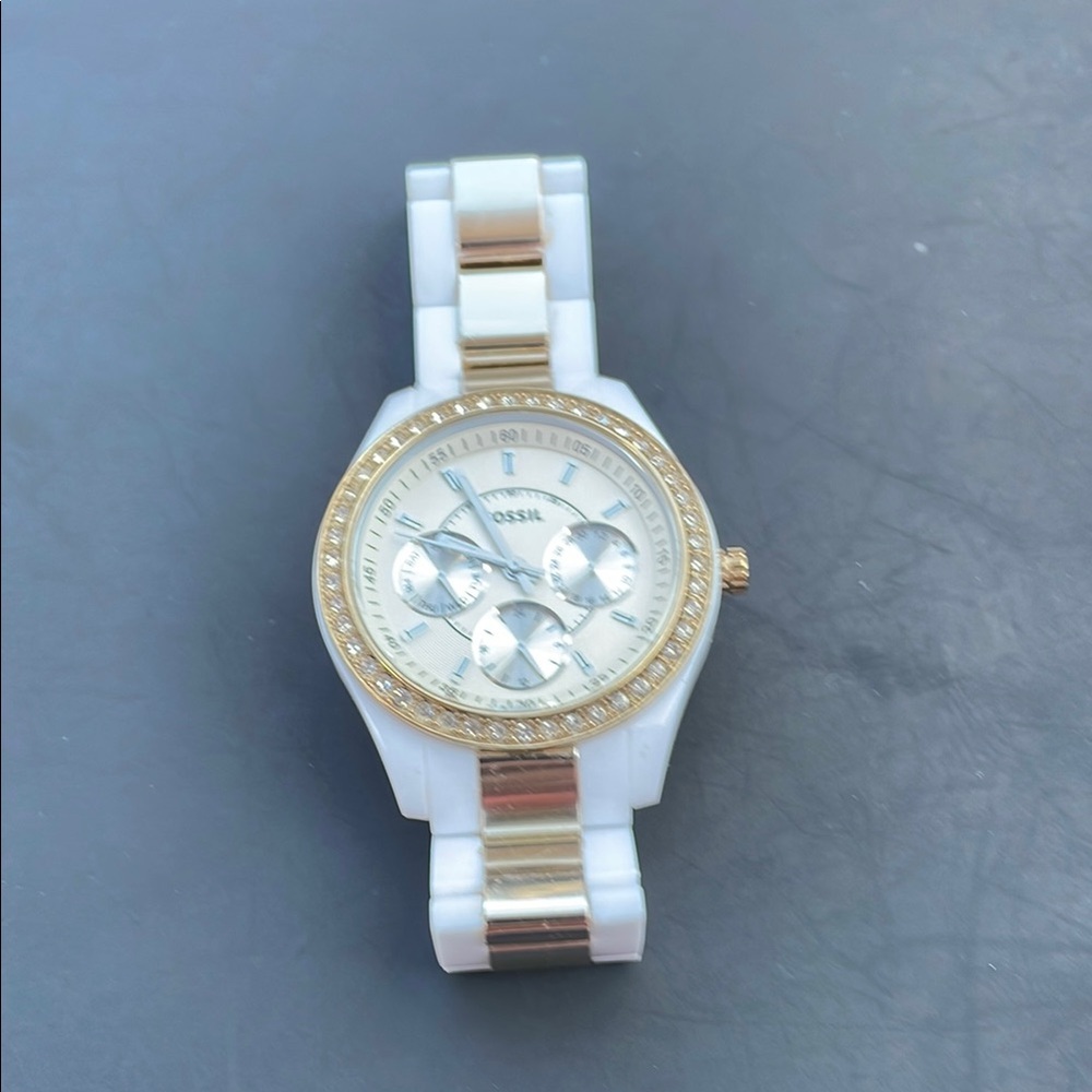 Fossil Gold and White Chronograph Watch